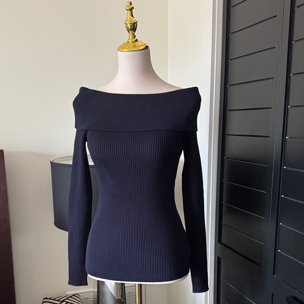 Michael Kors Navy Off-Shoulder Sweater